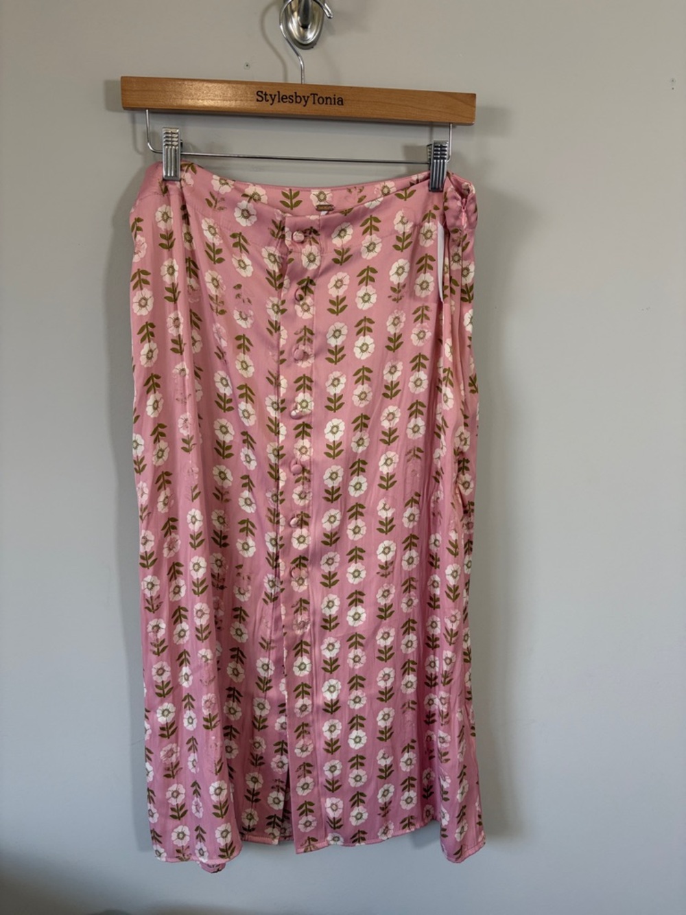 Free People Analise Printed Midi Skirt Pink Blush A Line High Rise Sz 12 NEW - Picture 4 of 16